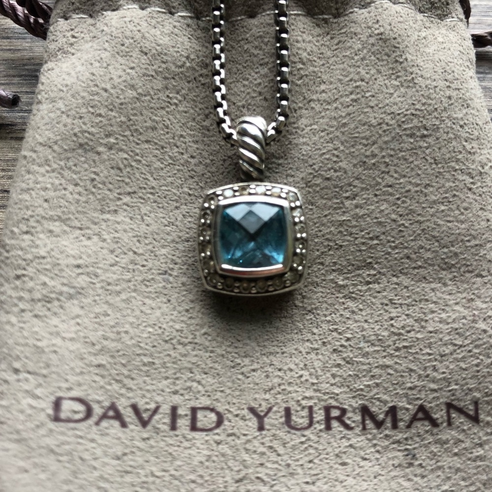 Petite Albion Necklace with Blue Topaz & Diamonds - Picture 2 of 8